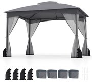Gazebo de pátio de 10 x 12 pés com paredes de rede e 4 sacos de areia - marrom
