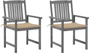 vidaXL Cadeiras de jardim com almofadões 2 pcs acácia maciça cinza