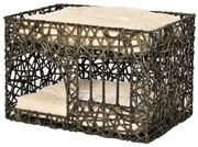 PawHut Cesta de Vime para Gatos de 2 Alturas Cama Caverna de Gatos com 2 Almofadas Suaves e Janela 56x41x45cm Café Escuro