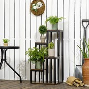 Suporte para plantas com prateleiras para flores, 4 prateleiras de alturas diferentes, estrutura em aço 40 x 40 x 81 cm, preto