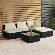 5 pcs conjunto lounge de jardim c/ almofadões vime PE preto