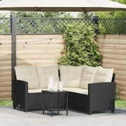 vidaXL Sofá de jardim em forma de L c/ mesa e almofadões vime PE preto