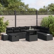 Conjunto de Sofá de Jardim de 9 Peças com Almofadas Preto Polirattan