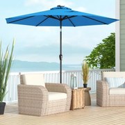 Guarda-sol solar de Jardim 3M dobrável com 24 luzes LED, guarda-sol basculante com pega 8 nervuras para jardim, pátio e varanda Azul