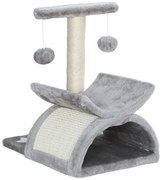 PawHut Árvore Arranhador para Gatos Pequena com Poste Giratório Bolas Suspensas Plataforma Curva e Esconderijo 40x30x43 cm Cinza