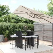vidaXL 7 pcs conjunto de bar para jardim c/ almofadões vime PE preto