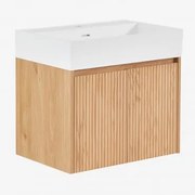 Conjunto De Móvel De Casa De Banho Suspenso 60x40 Cm Em Madeira Com Lavatório Integrado Genevie Madeira Natural - Sklum