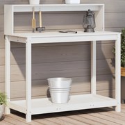 vidaXL Mesa de jardinagem com prateleiras madeira pinho maciça branco