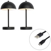 Conjunto de 2 candeeiros de mesa para exterior Cogumelo Preto Recarregável - Keira
