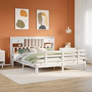 vidaXL Cama com estante sem colchão 180x200 cm pinho maciço branco
