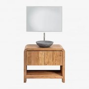 Conjunto De Móvel De Casa De Banho Em Madeira De Acácia Vacry Castanho Acácia & Cimento Cinzento Redondo Ø40 Cm Tarsis - Sklum