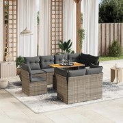 vidaXL 9 pcs conjunto sofás p/ jardim com almofadões vime PE cinzento