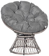 Outsunny Poltrona Papasan Giratória de Vime Sintético com Almofada e Estrutura de Aço para Jardim Pátio 87x97x90 cm Cinza | Aosom Portugal