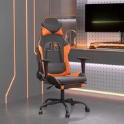 vidaXL Cadeira gaming massagem c/ apoio pés couro artif. preto/laranja