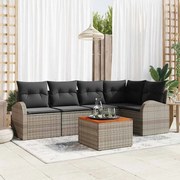 vidaXL Conjunto de Sofá de Jardim 6 Peças com Almofadas Cinzas em Rattan Sintético e Madeira de Acácia