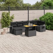 vidaXL 8 pcs conjunto sofás de jardim com almofadões vime PE preto