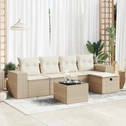 vidaXL 6 pcs conjunto de sofás p/ jardim com almofadões vime PE bege