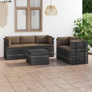 6 pcs conjunto lounge de paletes com almofadões pinho maciço