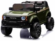 Jipe elétrico para crianças Toyota Landcruiser 12V controlo remoto de 2,4 GHz, entrada USB/AUX, Bluetooth, suspensão, bateria de lítio, luzes LED Verd