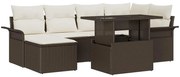 vidaXL Conjunto de Sofá de Jardim 7 Peças com Almofadas Marrom Rattan