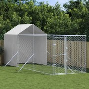 Canil de exterior com teto 2x6x2,5 m aço galvanizado prateado