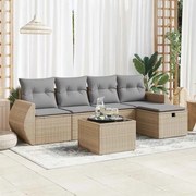 vidaXL 6 pcs conjunto de sofás p/ jardim com almofadões vime PE bege
