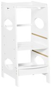 HOMCOM Torre de Aprendizagem de Madeira para Crianças Torre de Aprendizagem Infantil com Altura Ajustável em 3 Posições e Barra de Segurança 40x50x90cm Branco