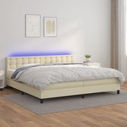 Cama box spring c/ colchão/LED 200x200cm couro artificial creme