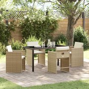vidaXL Conjunto de Jantar de Jardim de 5 Peças com Almofadas Bege Rattan PE