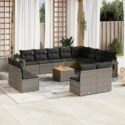 vidaXL 13 pcs conjunto sofás p/ jardim c/ almofadões vime PE cinzento