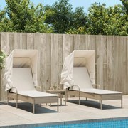 vidaXL Espreguiçadeiras com toldos e mesa 2 pcs vime PE bege