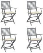 vidaXL Cadeiras exterior dobráveis c/ almofadões 4 pcs acácia maciça