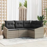 vidaXL Conjunto de sofá de jardim com 4 peças e almofadas cinza claro em rattan sintético.