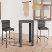 vidaXL 3 pcs conjunto de bar exterior com almofadões vime PE cinzento
