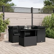 vidaXL 5 pcs conjunto sofás de jardim com almofadões vime PE preto