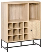 HOMCOM Aparador de Cozinha Armário com 1 Porta Prateleiras Abertas Suporte para 12 Garrafas e 6 Taças de Vinho para Sala de Jantar | Aosom Portugal