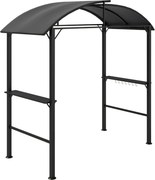 Outsunny Pavilhão para churrasco, 2 prateleiras laterais, ganchos, estrutura de aço, 1,1 x 2,3m, cinza escuro | Aosom Portugal