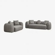 Conjunto De Sala Com Sofá Modular De 3 Lugares E Sofá De 2 Lugares Em Chenille Coco Thick Chenille Granite Grey - Sklum