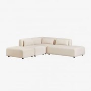 Sofá De Canto Modular De 3 Peças Com Chaise Direita E Pufe Fogler Bombazina Crema Linho - Sklum