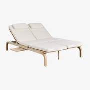 Espreguiçadeira Dupla Reclinável Em Madeira De Acácia Com Almofada Dubai Gardénia Branco & Castanho Acácia Rústico - Sklum