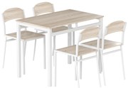 HOMCOM Conjunto de Mesa e Cadeiras de Refeição Mesa de Cozinha Retangular com 4 Cadeiras Estilo Moderno Carvalho e Branco | Aosom Portugal