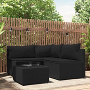 4 pcs conjunto lounge de jardim c/ almofadões vime PE preto