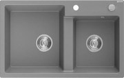 Mexen Tomas lava-loiça de granito de 2 cubas 800 x 500 mm, cinzento, sifão cromado - 6516802000-71