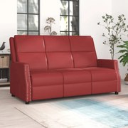 vidaXL Sofá reclinável de 3 lugares couro artificial vermelho tinto