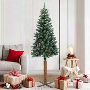 vidaXL Árvore de Natal fina madeira genuína e neve branca 180 cm verde