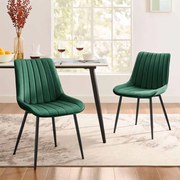 Conjunto de 2 cadeiras de jantar veludo com pernas de aço Preto-verde