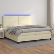 Cama box spring c/ colchão/LED 200x200cm couro artificial creme