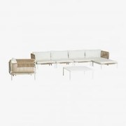 Sofá De Jardim Modular De 4 Peças Com 2 Poltronas De Canto, Pufe, Poltrona E Mesa De Centro Roubly Beige De Amêndoa - Sklum