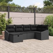 vidaXL Conjunto de sofá de jardim com 6 peças e almofadas pretas de rattan sintético