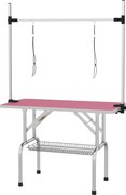 PawHut Mesa de Tosquia para Cães Dobrável Mesa de Higiene com Prateleira Metálica Superfície Antiderrapante 107x60x164 cm, Rosa | Aosom Portugal